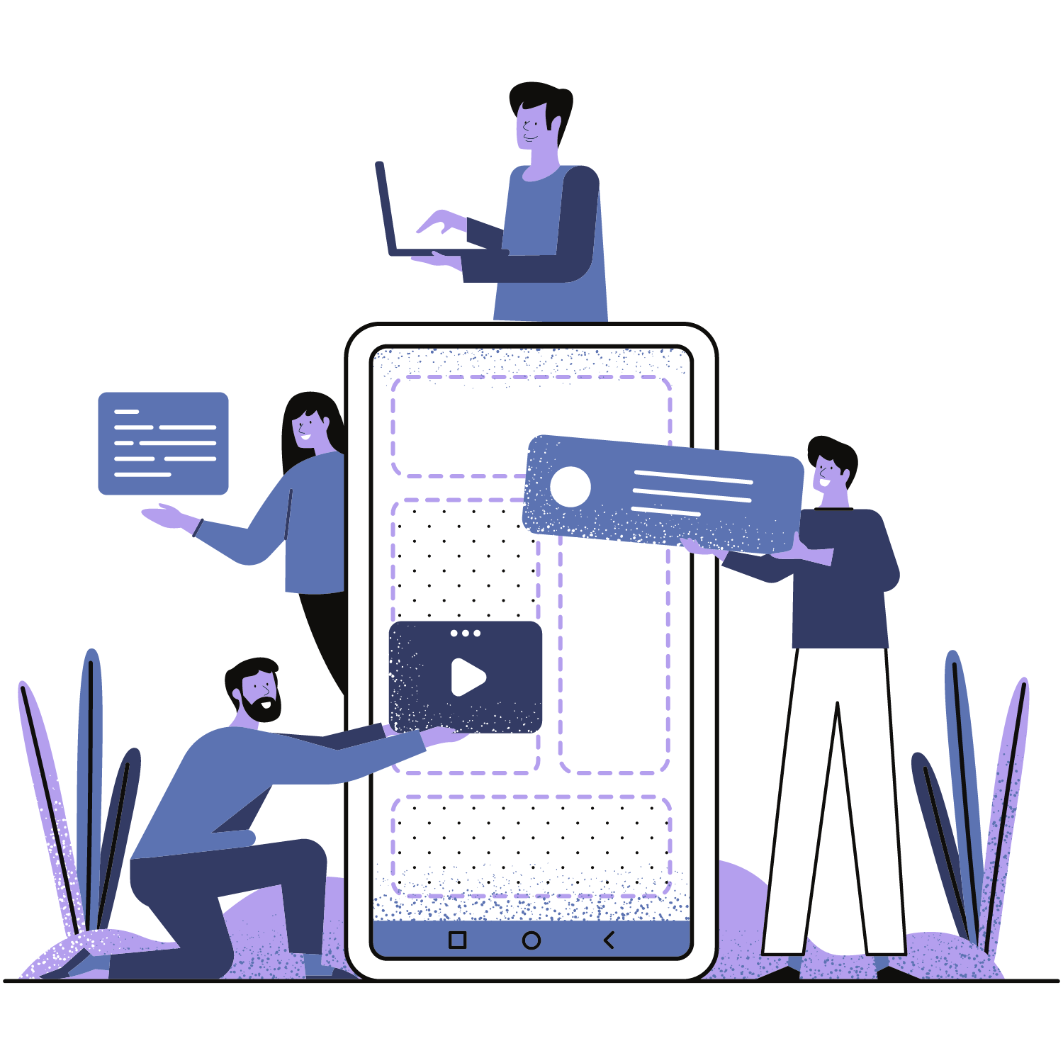 Graphic of people interacting with the app